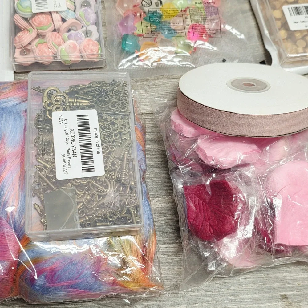 Bulk Craft Supply Lot Meching Acrylic Diamonds Sealing Wax Skeleton Keys Ribbon